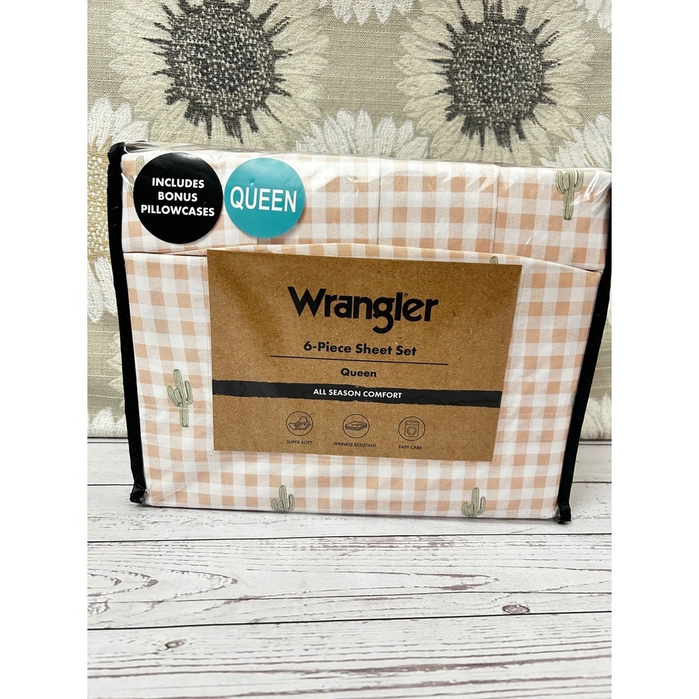 Wrangler Queen 6-Piece Sheet Set Dusty Rose Cactus Print All Season New